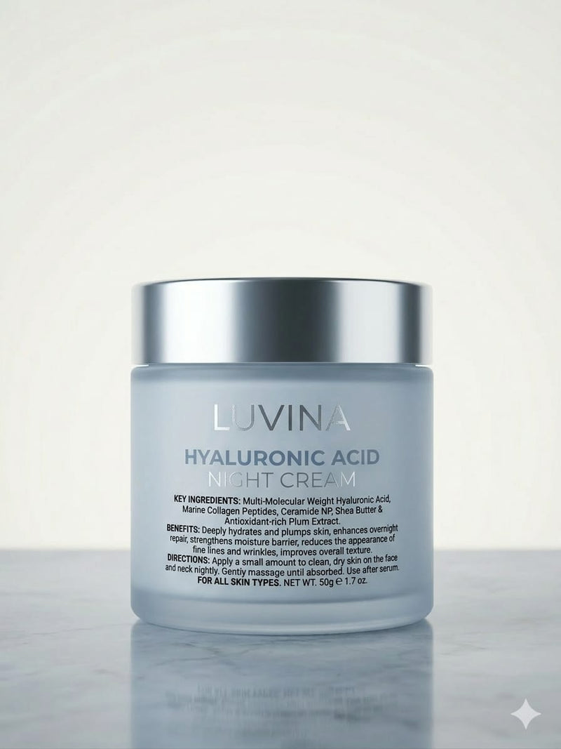 Luvina Hyaluronic Acid Night Cream – Overnight Repair with Marine Collagen Peptides & Ceramides (50g)