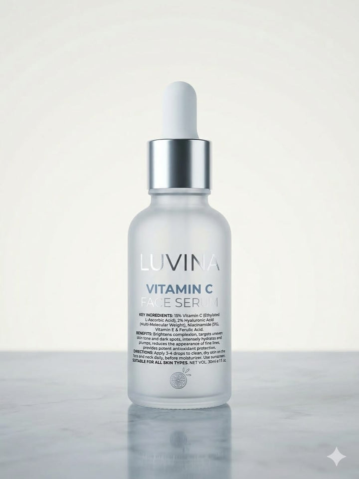 Luvina 15% Vitamin C Face Serum with Hyaluronic Acid & Ferulic Acid – Brightening & Anti-Aging Formula (30ml)