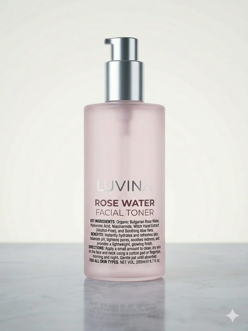 Luvina Rose Water Facial Toner – Alcohol-Free Mist with Niacinamide & Hyaluronic Acid for All Skin Types (200ml)